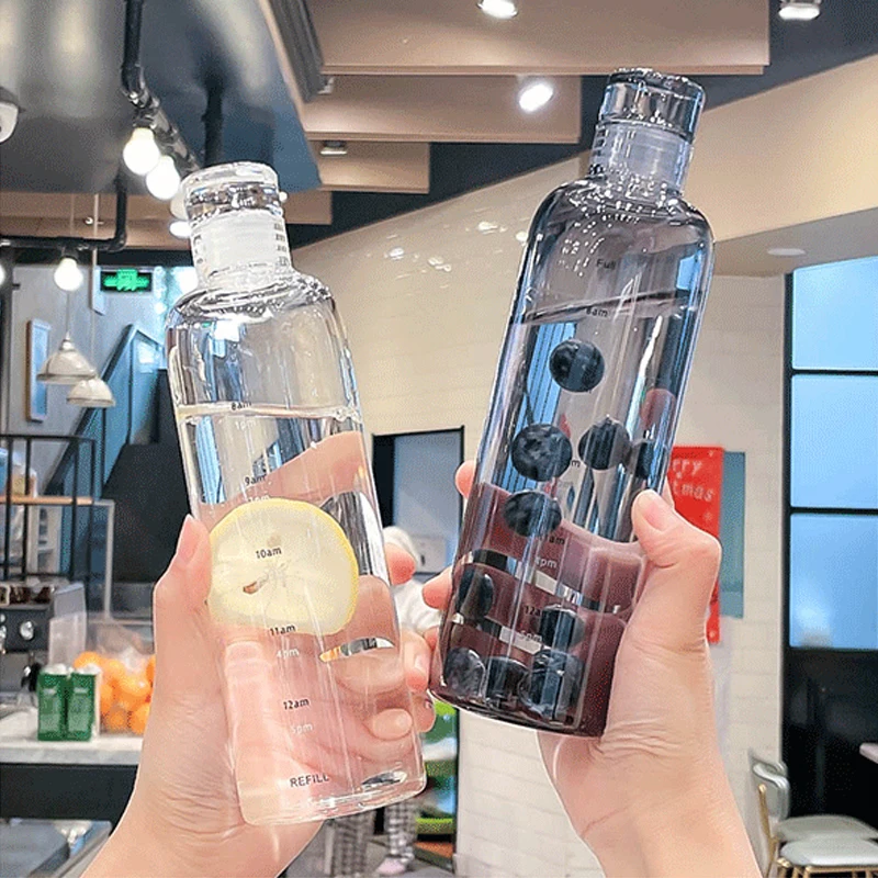 500/750ml Scale Mark Glass Water Bottle Outdoor Potable Sports Large Capacity Bottles Leakproof Milk Tea Cup Drinkware | Дом и сад