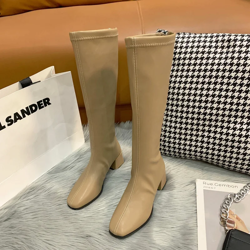 

2022 Fashion Women Black High Heels Long Boots New Winter Warm Knee High Boots Soft Leather Thigh High Boots Shoes womens