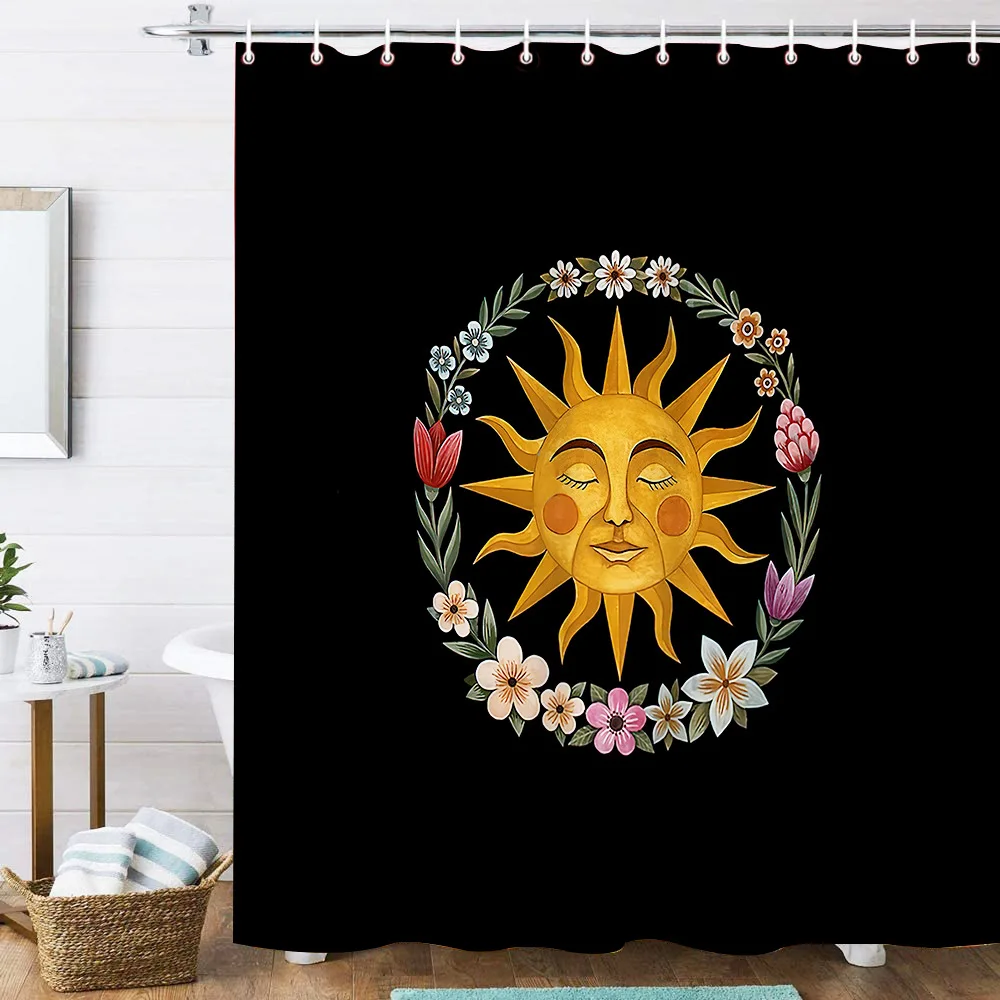 

Flower Moon Butterfly Bee Curtain Home Bohemian Mandala Waterproof Bathroom Curtain Interior Cortina Baño Cortina Ducha