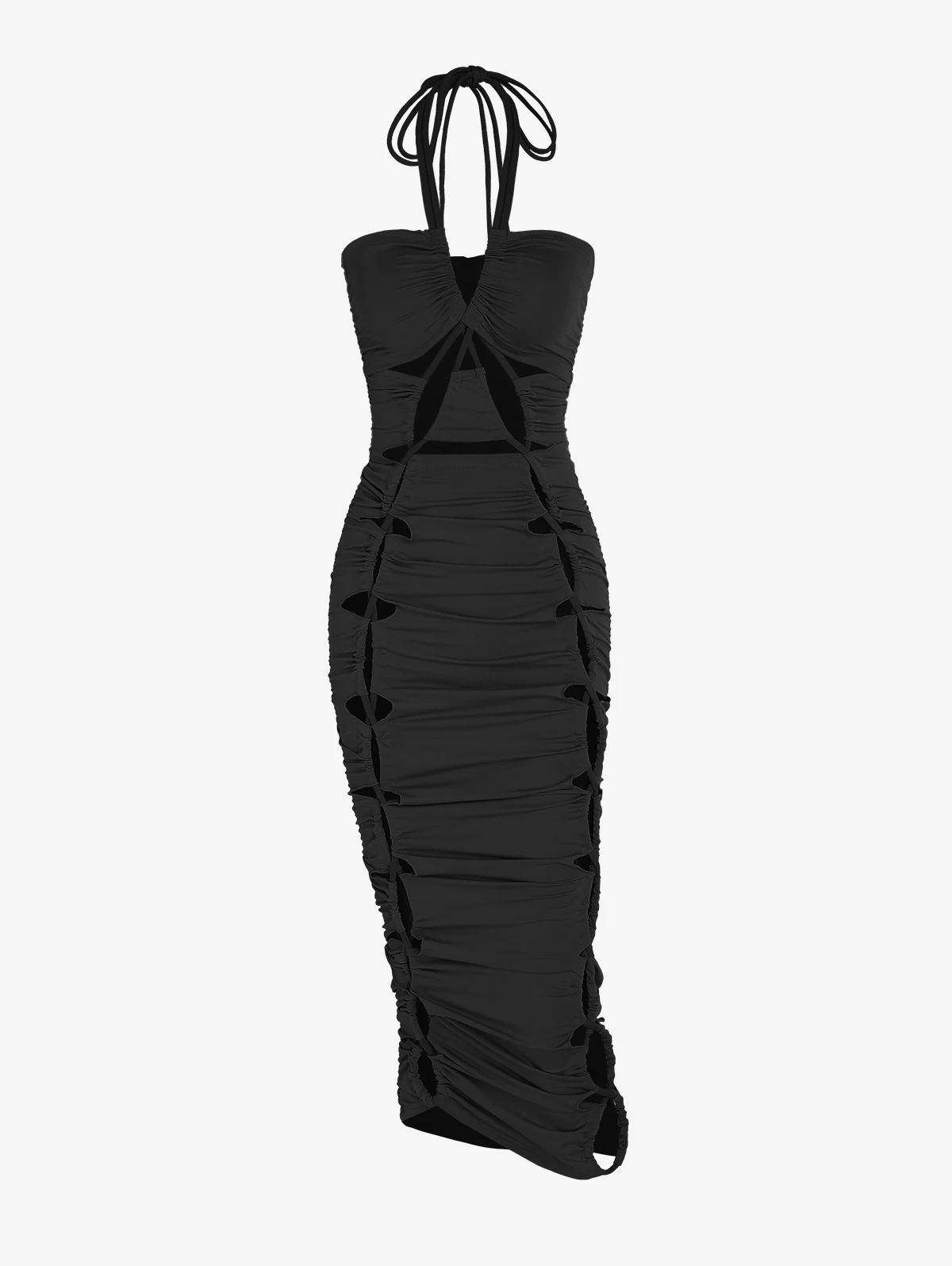

ZAFUL Lace Up Criss Cross Halter Cut Out Slinky Dress Women Sleeveless Bodycon Midi Dress Party Club Night Out Outfits