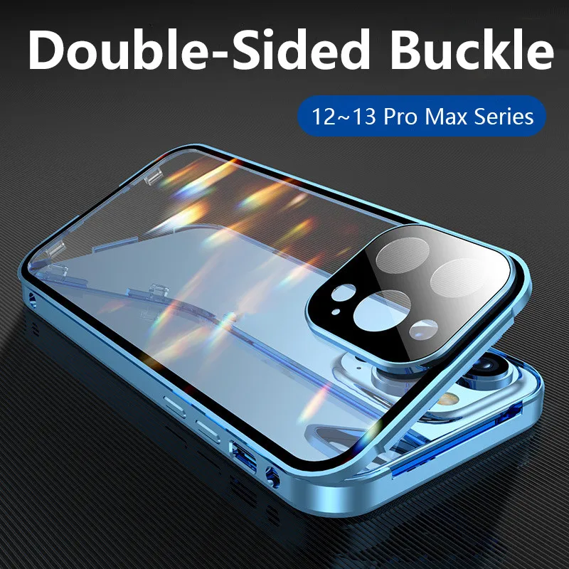 For IPhone 13 12 11 Pro Max 13 12 Mini Shockproof Full Lens Protection Double Sided Buckle Magnetic Clear Case Lens Metal Cover