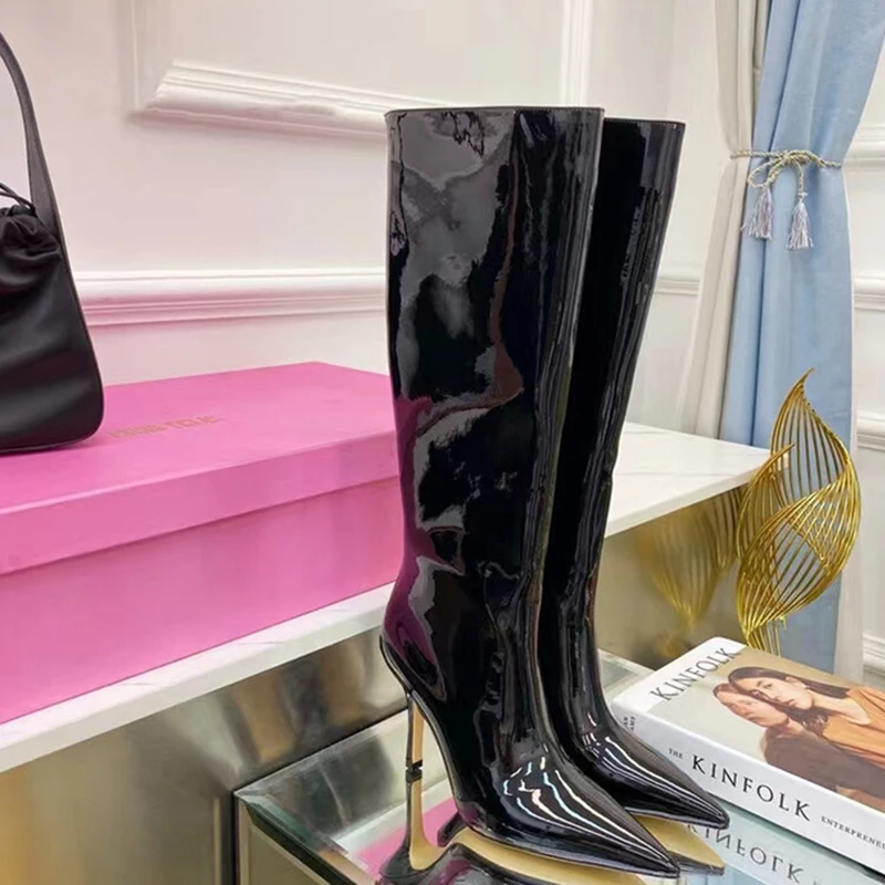 Woman Snake Print High Heels Long Boots Shoes Ladies Gladiator Pumps Pointed Toe Luxury Fashion Stiletto Knee Boots