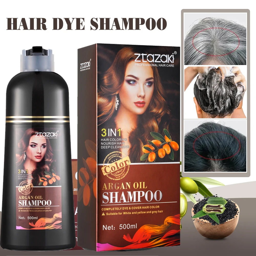 

MOKERU 2pcs/Lot Argan Oil Extract Easy Using Long Lasting Permanent Dark Brown Hair Dye Shampoo For Women Gray Hair Coloring