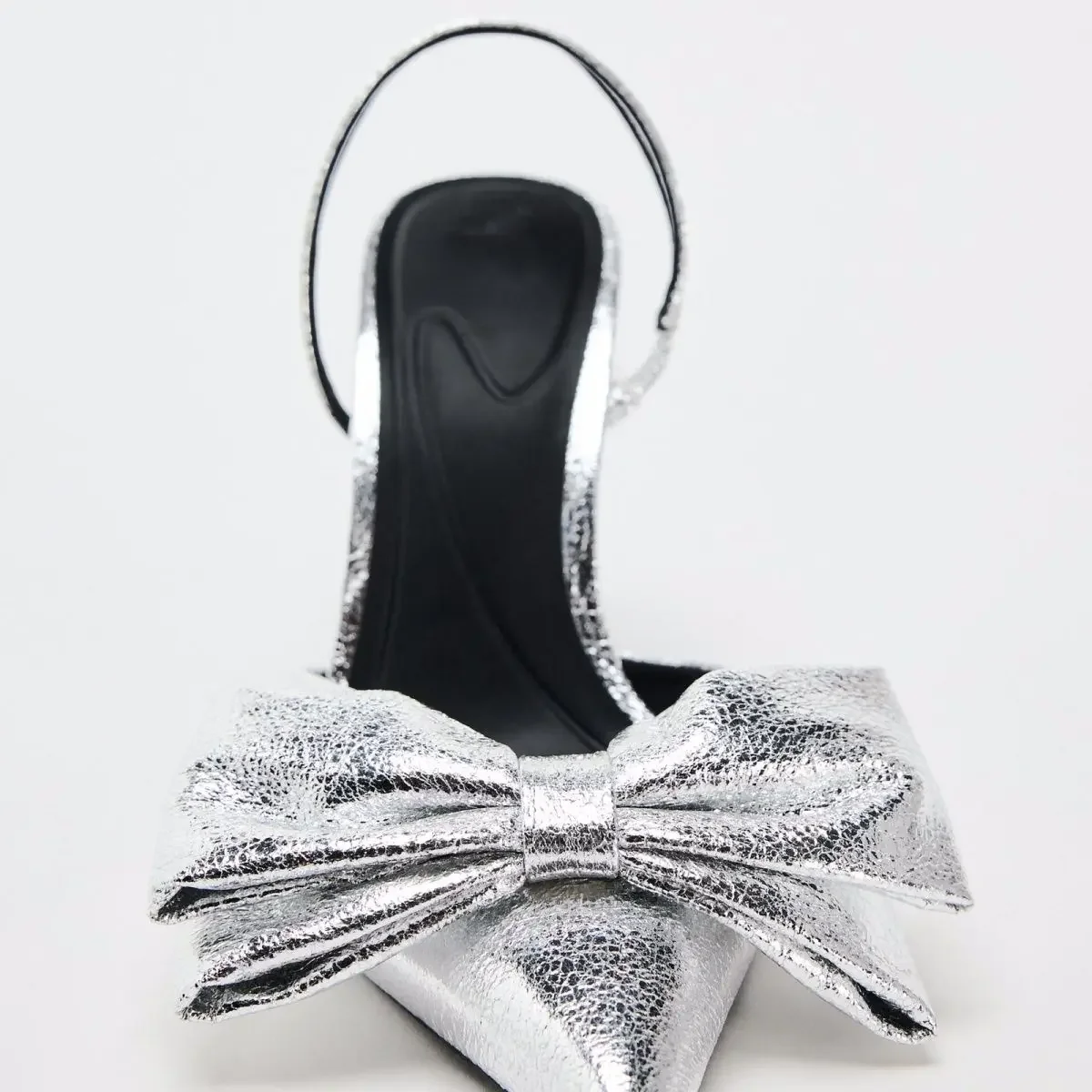 ZA 2024 женская обувь модные тонкие туфли Muller на высоком каблуке с серебряным бантом