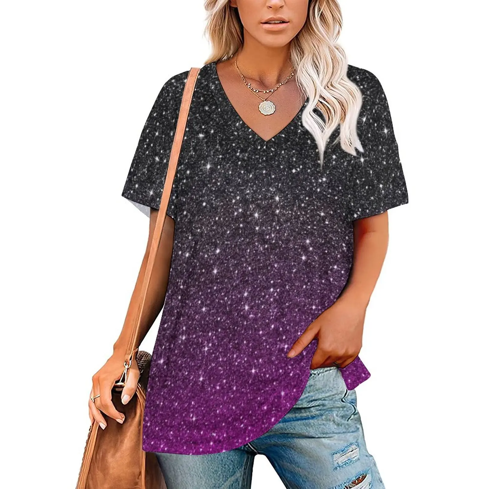 

Bling Star T-Shirt Stars Are Out Tonight Pop Galaxy Harajuku Oversized T Shirts V Neck Street Wear Tees Ladies Sexy Pattern Tops