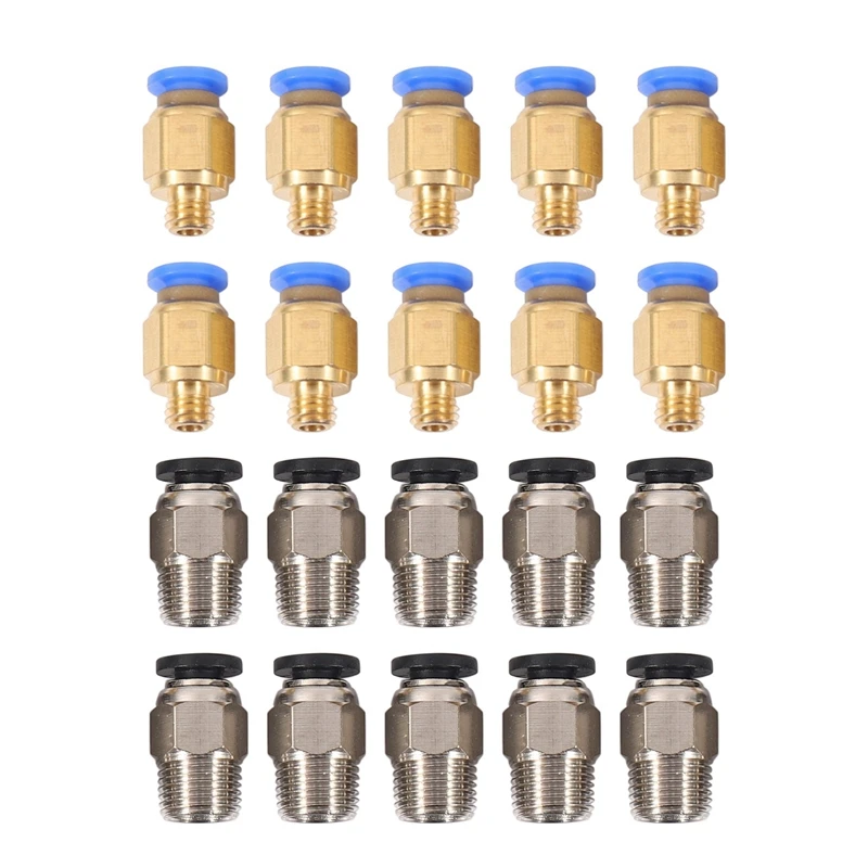 

PC4-M10 Straight Pneumatic Fitting Push To Connect + PC4-M6 Quick In Fitting For 3D Printer Bowden Extruder (Pack Of 20Pcs)