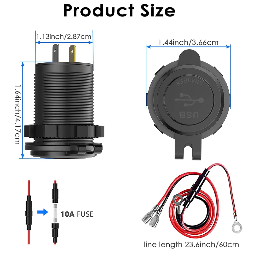 Автомобильное зарядное устройство PD и QC3.0 Порты USB Type-c Водонепроницаемые со