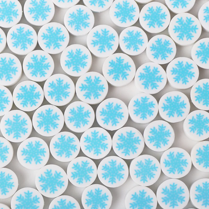 

10 мм, 100 шт., плоские круглые бусины в виде снежинок, рождественские бусины из полимерной глины для изготовления ювелирных изделий, аксессуар...