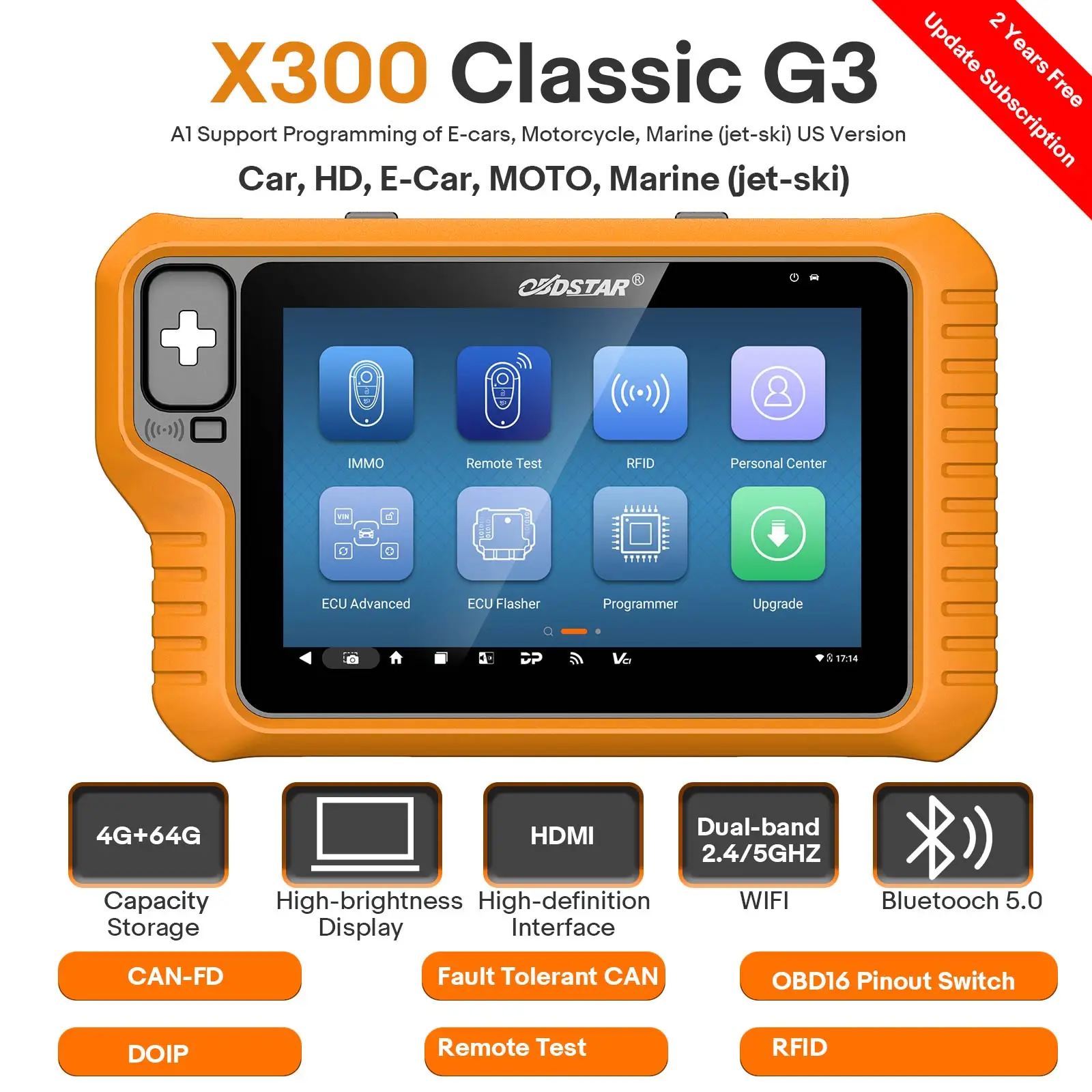 Программатор ключей OBDSTAR X300 Classic G3 со встроенной поддержкой CAN FD DoIP
