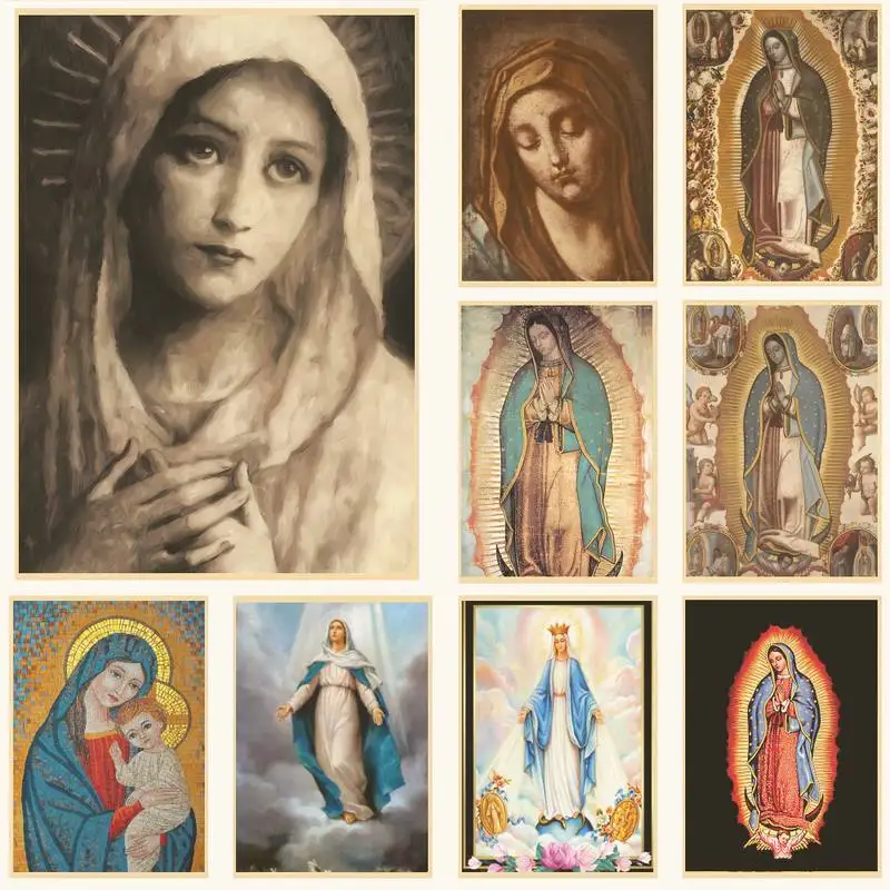 

Дева де Гуадалупе Дева Мария плакат ретро постер домашний бар кафе Искусство Настенная Наклейка коллекция картина обои украшение