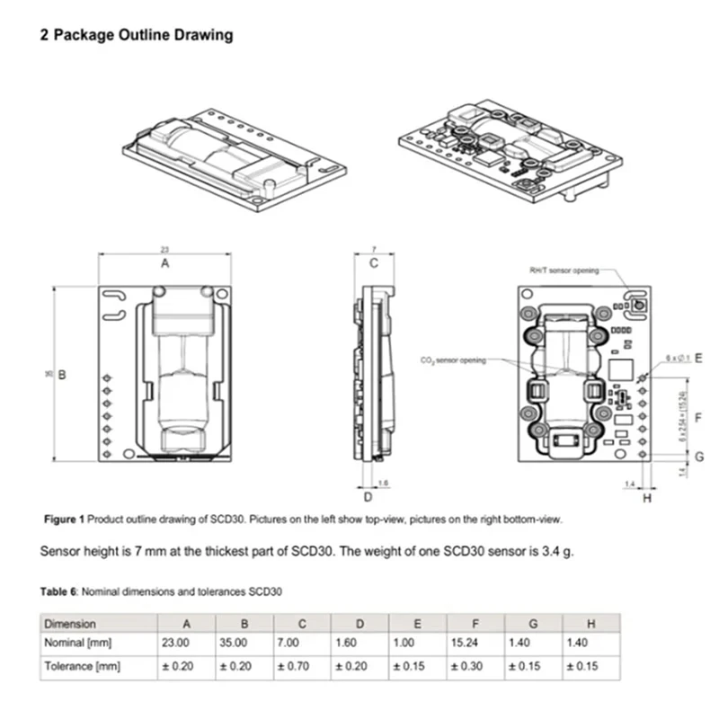 Модуль датчиков качества воздуха SCD30 для измерений CO2 и RH/T I2C Modbus PWM