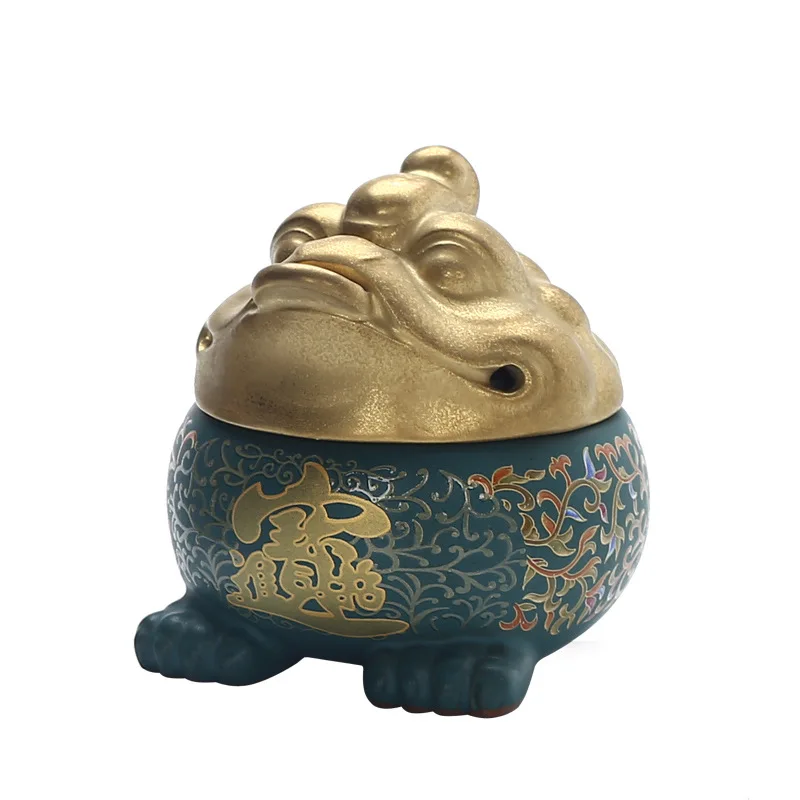 Creative Golden Toad Incense Burner Zen Agarwood Plate Tea Table Ceramic Ornaments |