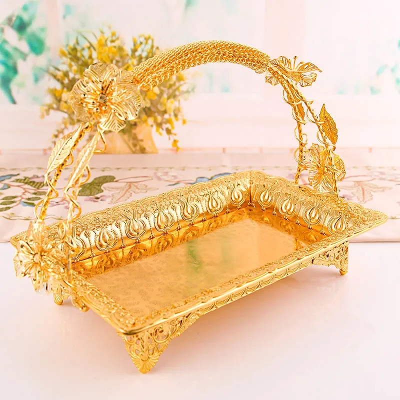 

Корзина для хлеба, фруктов, еды, завтрака, пикника, Кухонное хранилище, тарелка в европейском стиле, роскошная, Золотая, серебряная