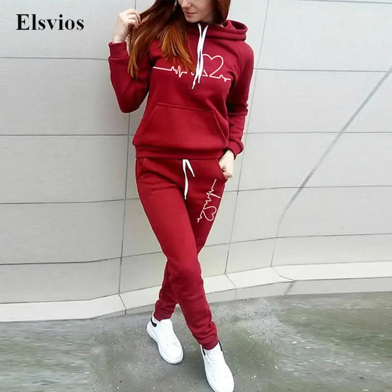 

Sportswear Women Casual Tracksuit Outfits Retro Print Fashion Long Sleeve Hooded Sweatshirt And Sweatpants Set Casual Loose Suit