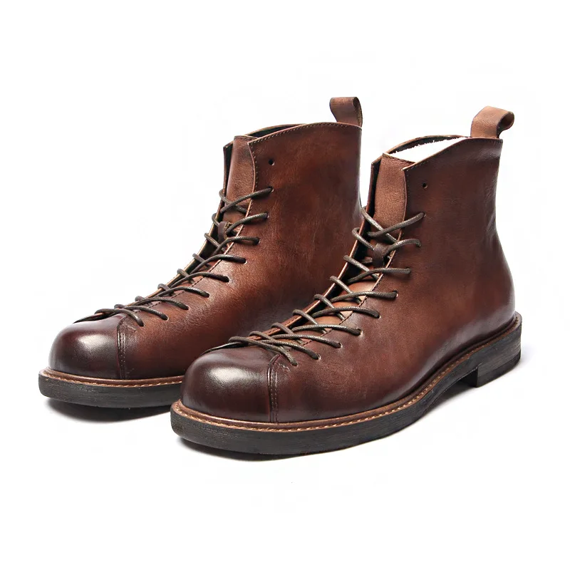 

New 2013 Autumn Men Boots Fashion Lace-Up Short Chelsea Boots Genuine Leather High Quality Vintage Men Casual Shoes