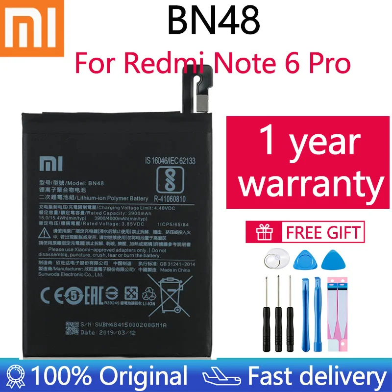 

Original Quality Battery BN48 For Xiaomi Redmi Note 6 Pro Battery 4000mAh Real Capacity For Redmi Note 6Pro Replacement Battery