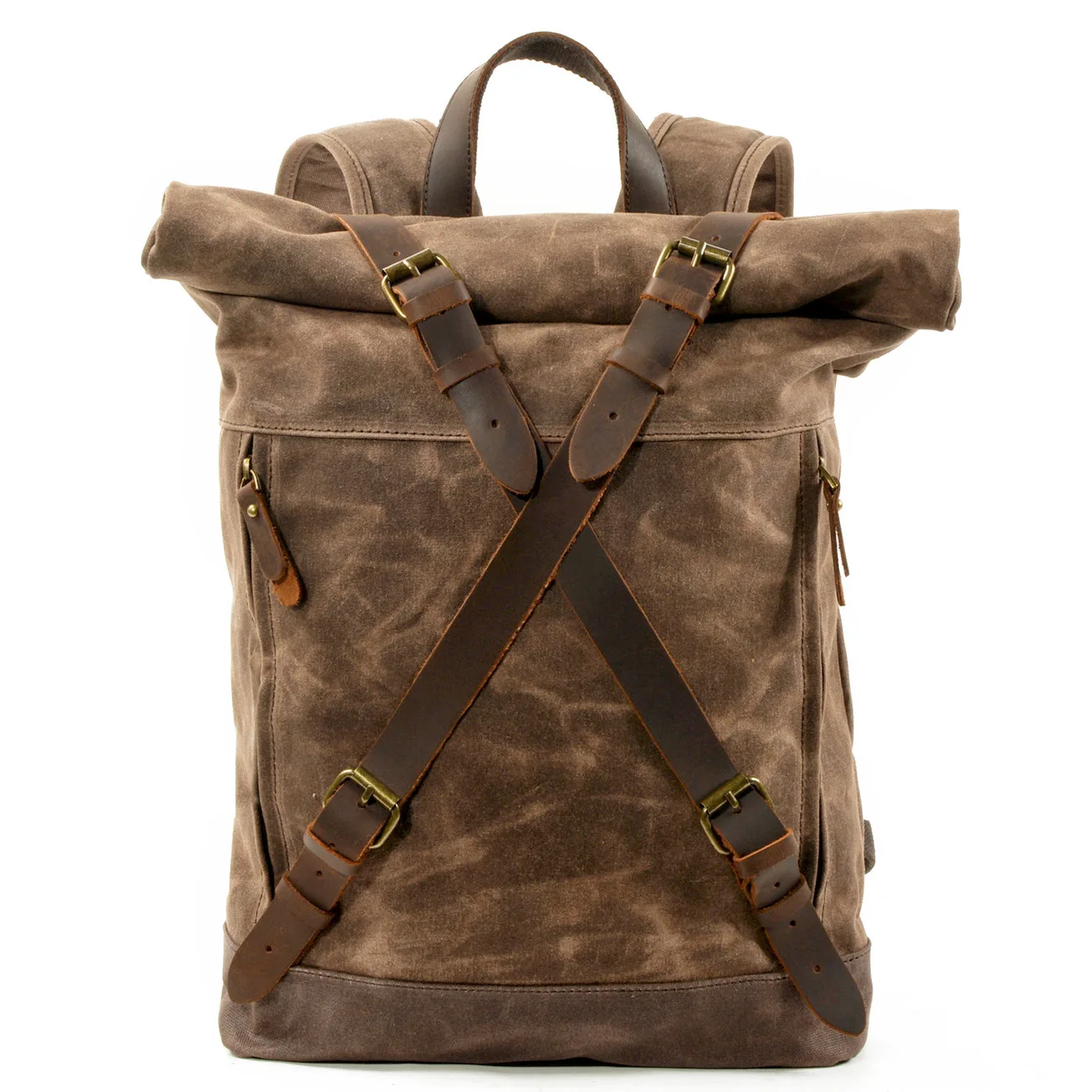 

Men's waterproof wax canvas hiking backpack outdoor travel bag anti-theft computer backpack retro rolled backpack