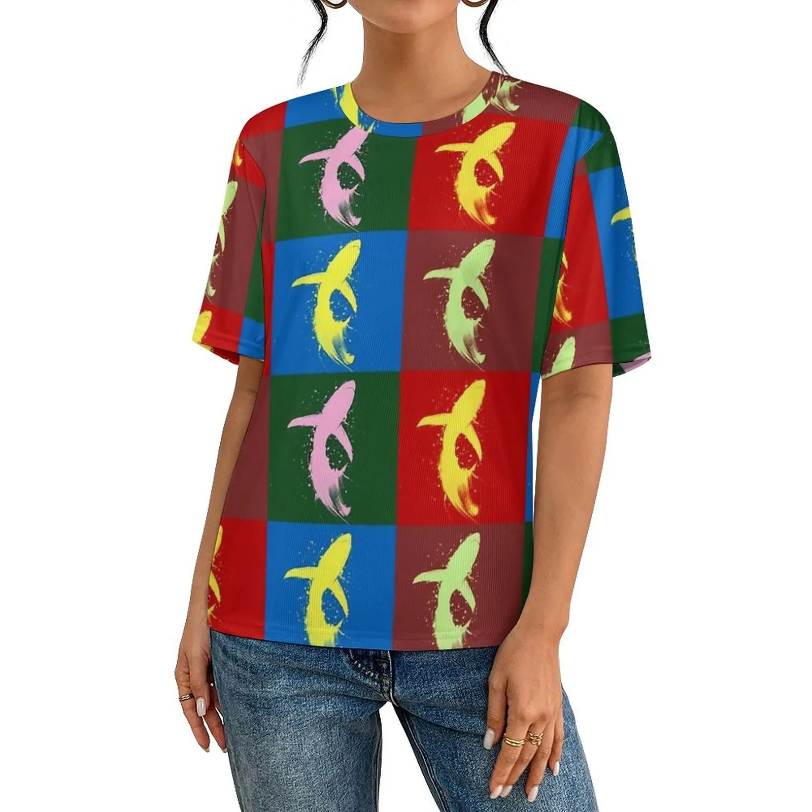 Футболка больших размеров летние футболки с акварельной акулой футболка круглым