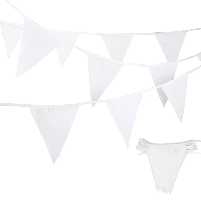 

Cotton White Banner Weddings and Events Decoration Flags Background Wall Hanging Pennant DIY Party Supplies for Happy Birthday
