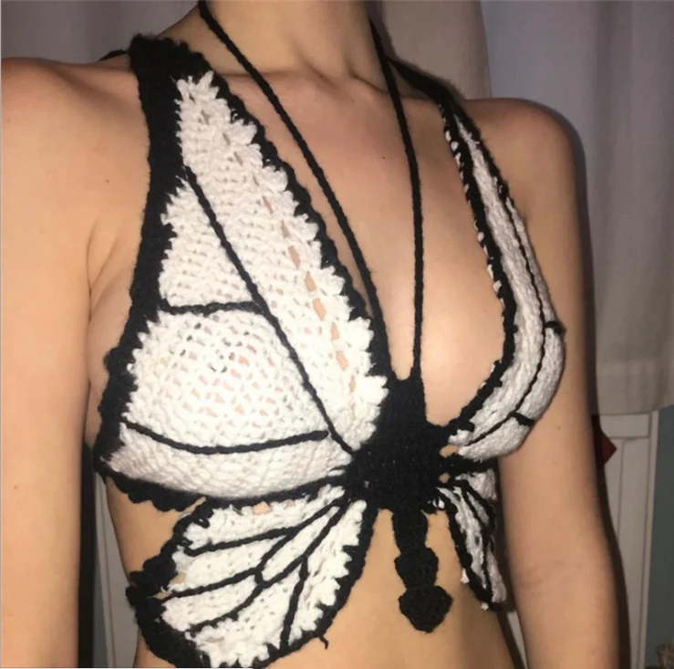 

Gothic Bandage Women Knitted Camis E Girl Aesthetic Punk Grunge Sexy Halter Crop Tops Backless Summer Streetwear Outfits Goth