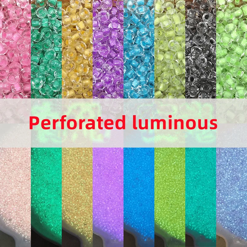 

3mm luminous beads luminous bubble beads porous dyed glass rice beads DIY jewelry materials accessories wholesale