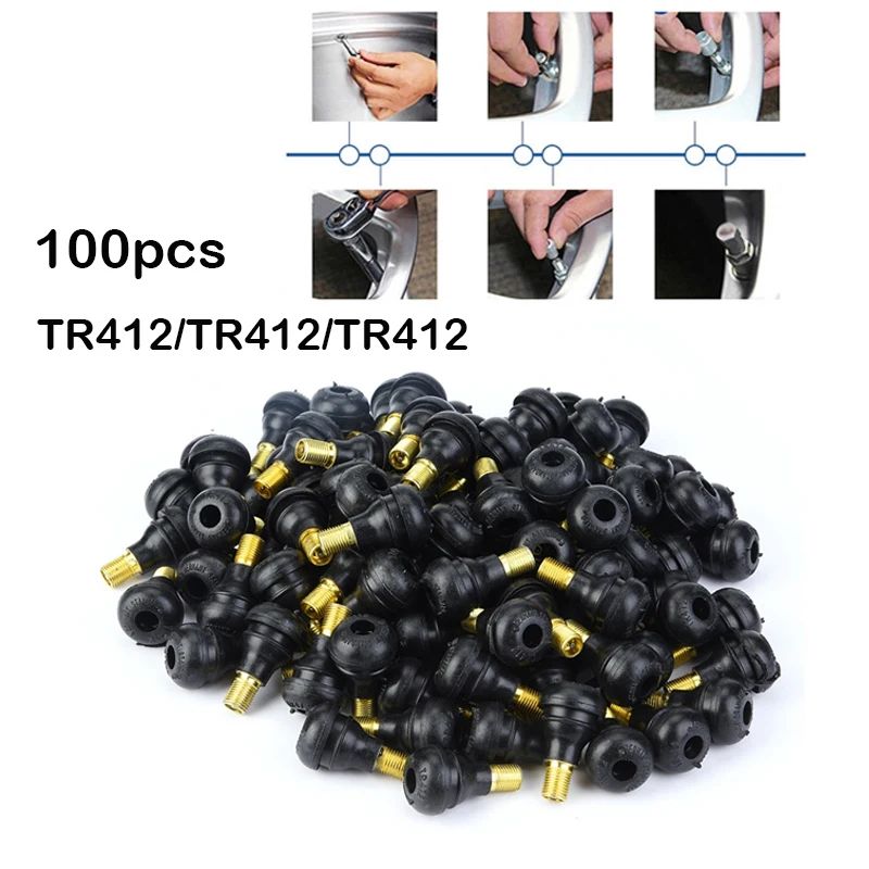 

100PC Black TR412/TR413/TR414 Tubeless Car Wheel Tire Valve Stems with Caps Tyre Rubber Valves with Dust Caps Wheels Tires Parts