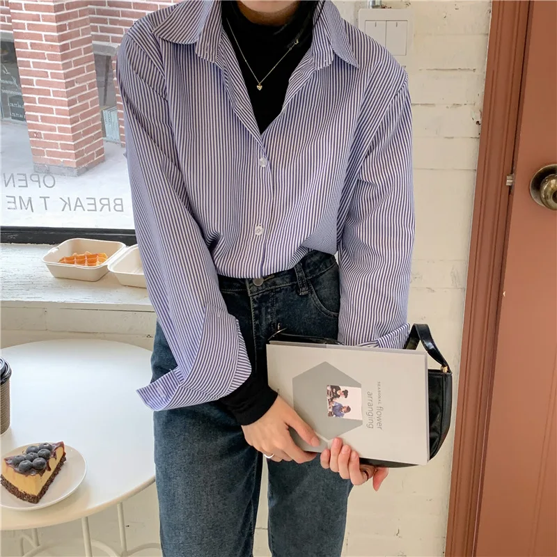 

2022 Striped Shirts Women Blouse Tops Long Sleeve Office Lady Spring Autumn Loose Elegant Casual Striped Printed Blusas Mujer
