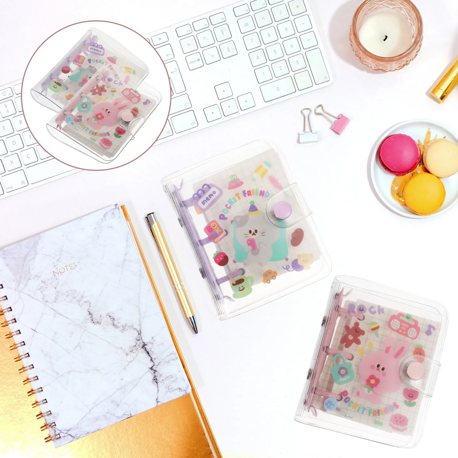 

Mini Notebook Notepad Loose Leaf Binder Portable Journal Small Scrapbook Convenient Book 3 Hole Refillable Transparent