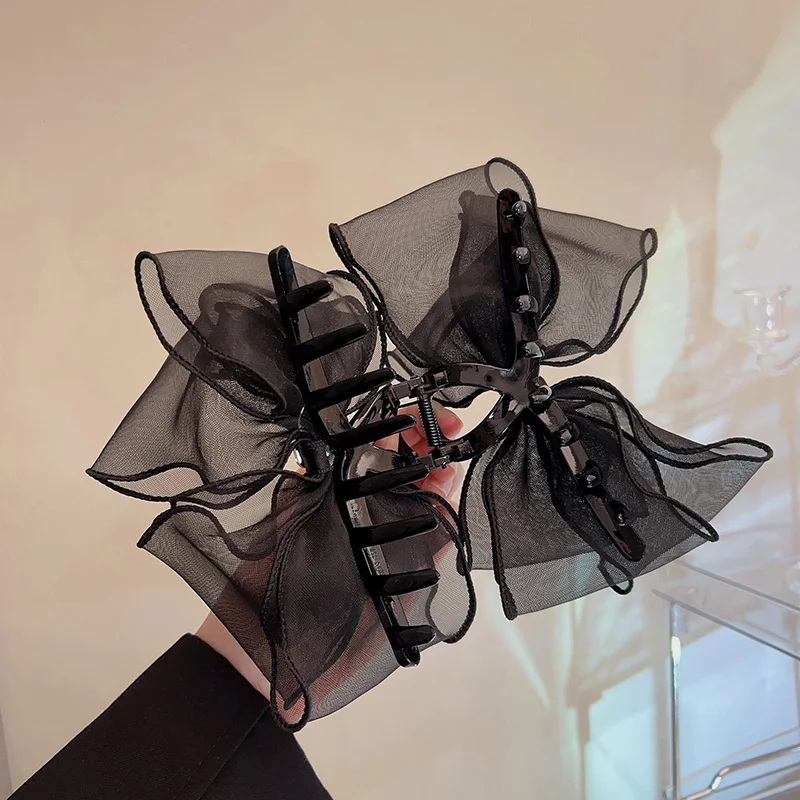 

Women's Retro Black Bow Grip Clip Ponytail Braid Elegant Hair Clip Mesh Hair Claw Clip Fashion Hair Card Hair Accessories