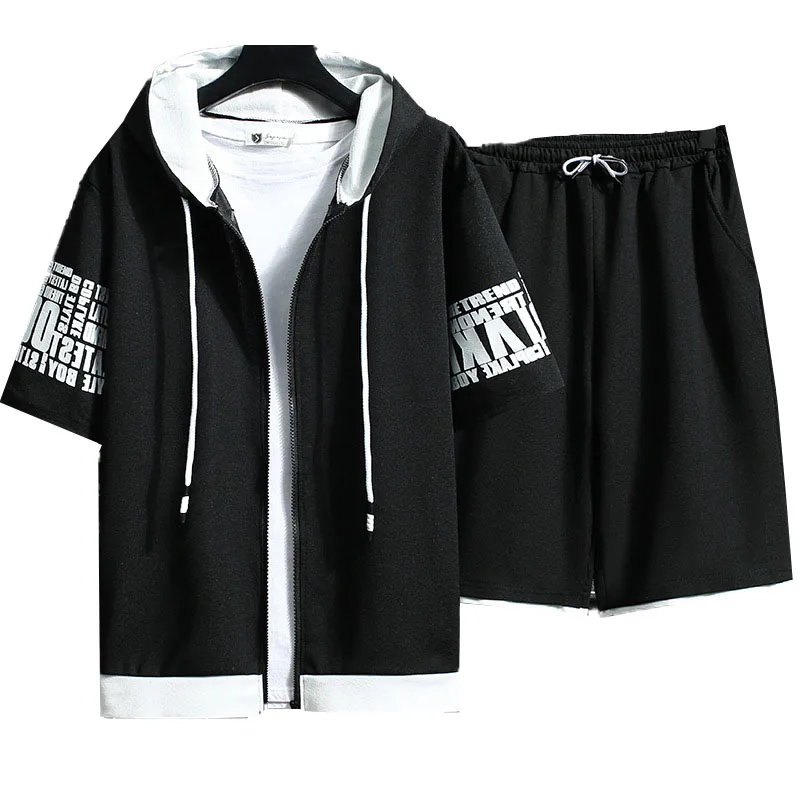 Костюм спортивный мужской из 2 предметов толстовка с капюшоном и шорты на молнии