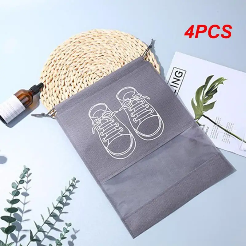 

4PCS Shoe Storage Bag Portable Dust-proof Non-woven Translucent Matte Easy To Classify Shoe Storage Organizer Beam Mouth Pouch