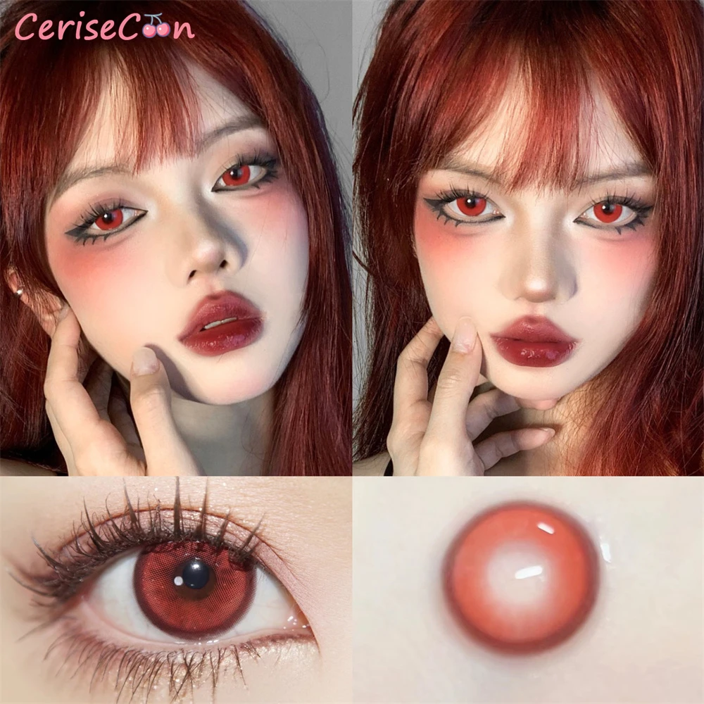 

Sick Mary Red Small Colored Contact Lenses Cosmetic Big Beauty Pupil Lens For Eyes Myopia Prescription Degrees 2Pcs/Pair