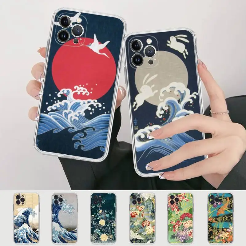 

Wave Art Japanes Phone Case Silicone Soft for iphone 14 13 12 11 Pro Mini XS MAX 8 7 6 Plus X XS XR Cover