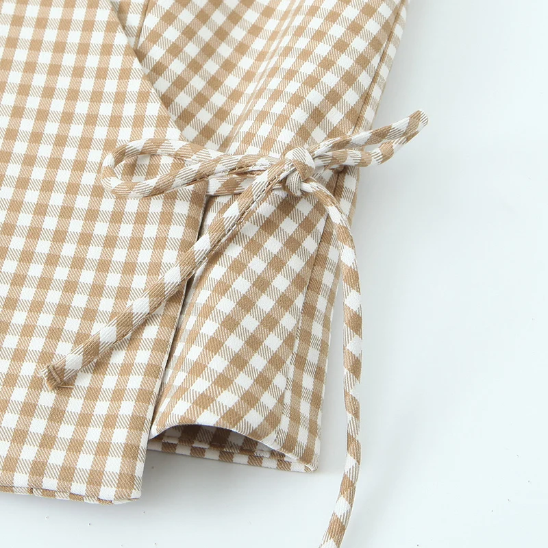 Клетчатый брючный костюм с лямкой на шее и открытой спиной жилет комплект прямых