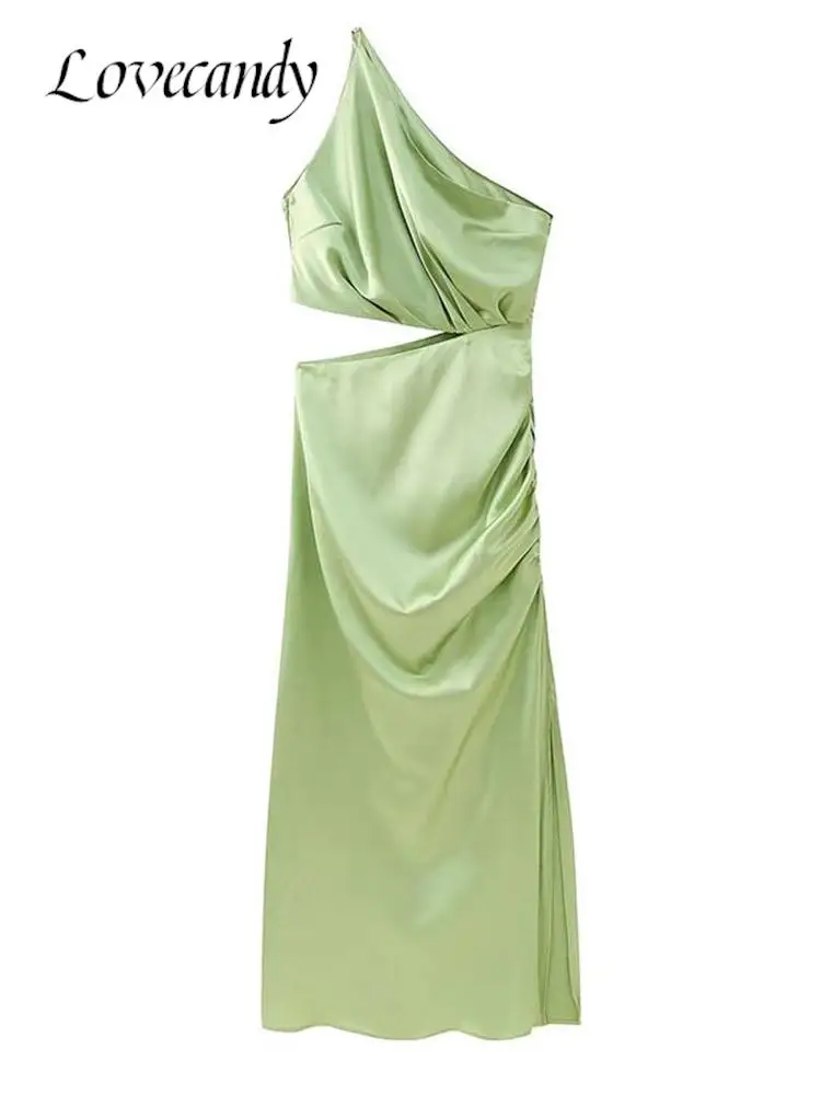 

Elegant Solid Irregular Hollow Out Women Dress Sexy Skew Collar Sleeveless Female Dresses 2023 Summer Lady Fashion Party Vestido