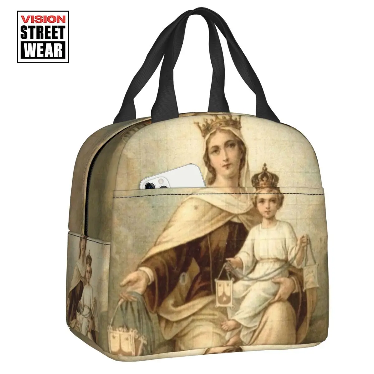 

2023 новая изолированная сумка для ланча с креплением Our Lady Of Mount, водонепроницаемая охлаждающая термальная коробка для ланча с изображением Богородицы католической Девы Марии, для детей и школьников