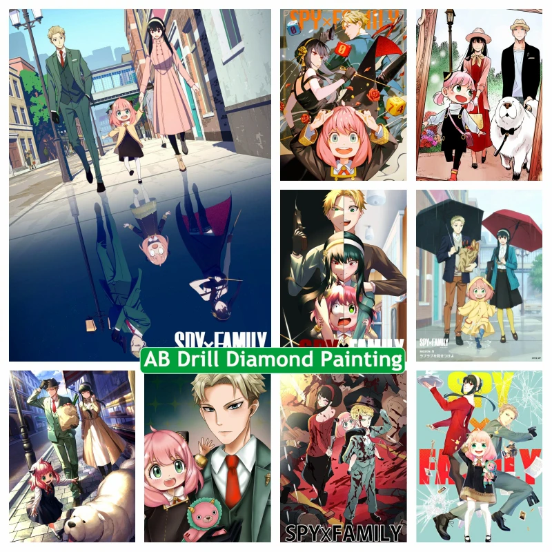 

5d Anime Spy X Family AB Diamond Painting Art Yor Forger And Anya Japanese Cartoon Characters Mosaic Cross Stitch Home Decor