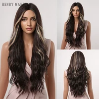 henry margu long wavy synthetic wigs brown highlight blonde wigs middle part daily cosplay wig for black women heat resistant