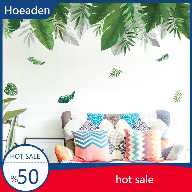 

Tropical Plant Green Leaves Wall Stickers for Living room Bedroom Sofa Wall Decor PVC Vinyl Wall Decals Home Decoration