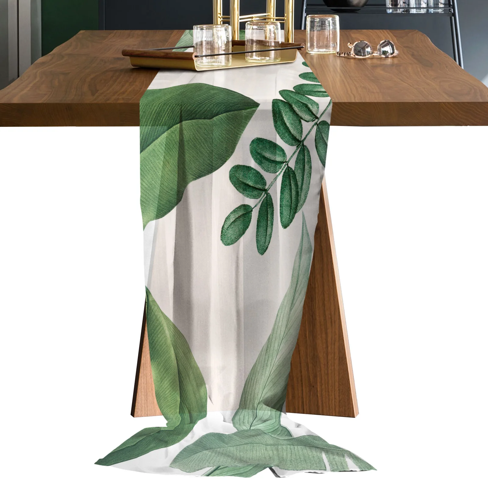 

Ins Nordic Tropical Plant Gauze Table Runners Wedding Decor Dinning Table Printed Chiffon Table Runners Tablecloth for Kitchen