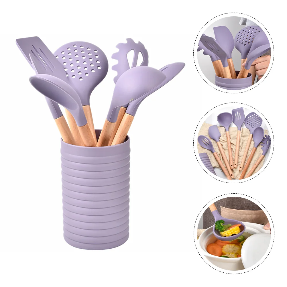 

Silicone Kitchenware Utensil Stainless Steel Serving Utensils Wooden Handle Meat Fork Silica Gel Cookware Cooking Gadgets Spoon