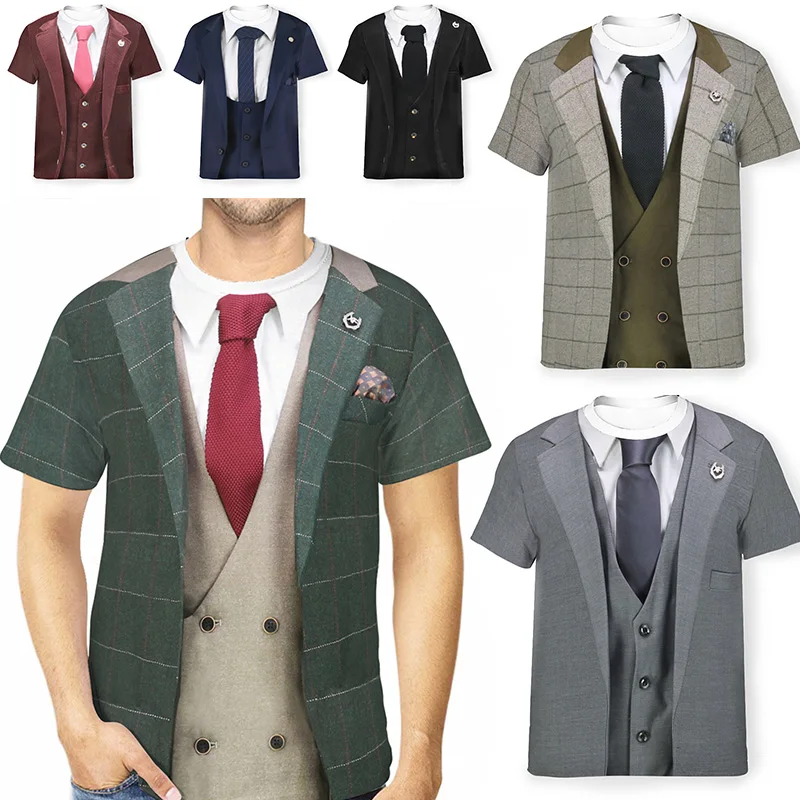 

Summer Hot Sale Mens Personality 3D T-shirts Funny Business Suit Printed Tee Shirts Male Daily Casual Round Neck Short Sleeved