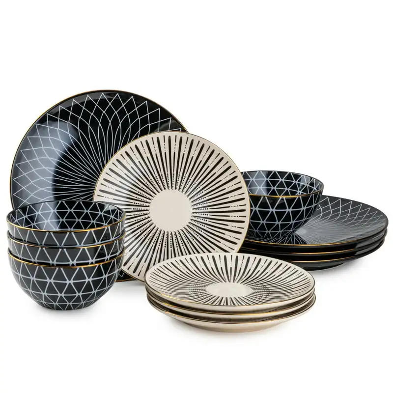 

12 Piece Stoneware Dinnerware Set, Service for 4