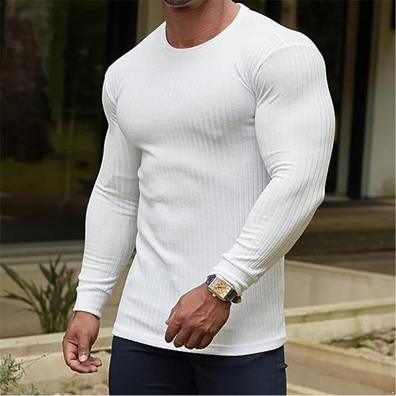 

Men Long Sleeve Knit T-Shirts Solid Color Crew Neck Casual Tops Spring Fall Fashion Slim Fit Shirts