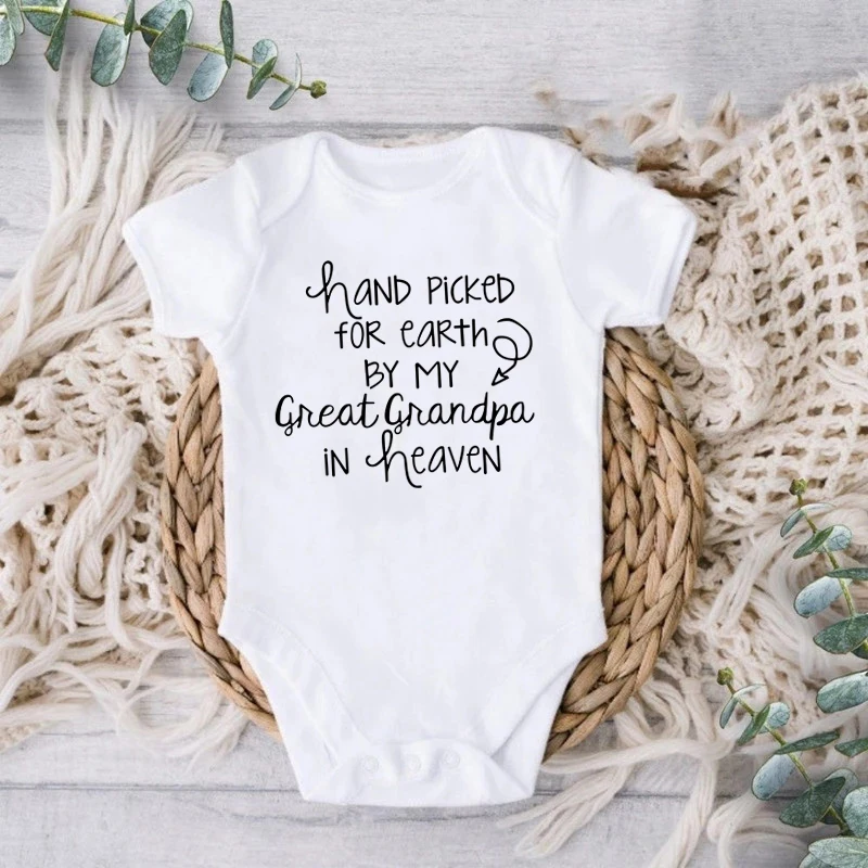 

Baby Bodysuit Cotton Newborn Jumpsuit Hand Picked For Earth By My Great Grandma/Grandpa In Heaven Short Sleeve Body Baby Outfits