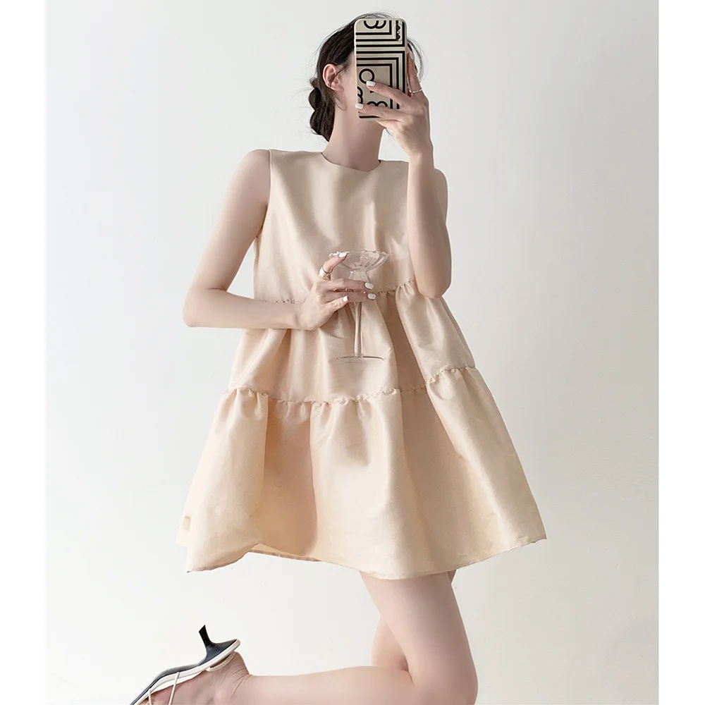 

Женское атласное платье с пышной юбкой, летнее короткое ТРАПЕЦИЕВИДНОЕ ПЛАТЬЕ с пышной юбкой принцессы, цвета шампанского