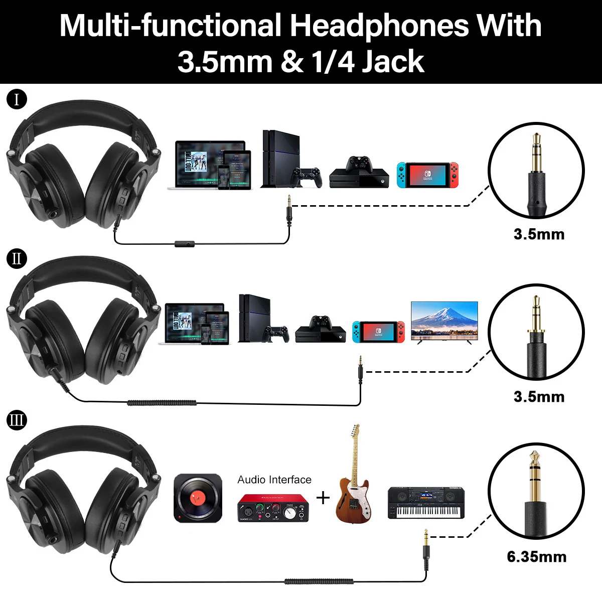 Oneodio A70 Fusion Wired + Wireless Bluetooth 5.2 Headphones For Phone With Mic Over Ear Studio DJ Headphone Recording Headset images - 6