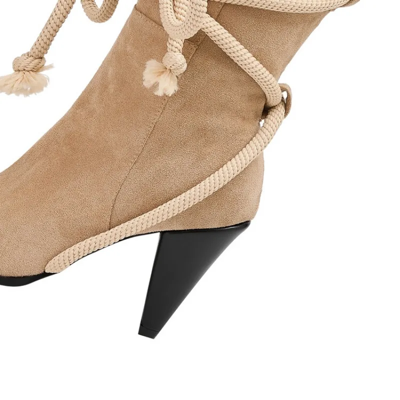 2024 однотонные замшевые сапоги до колена с имитацией острым носком длинные на