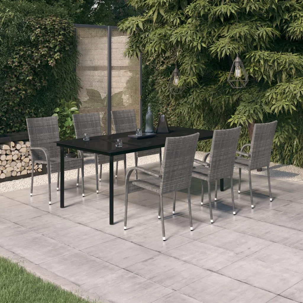 

7 Piece Garden Dining Set,Patio Table and Chair Set, Grey and Black