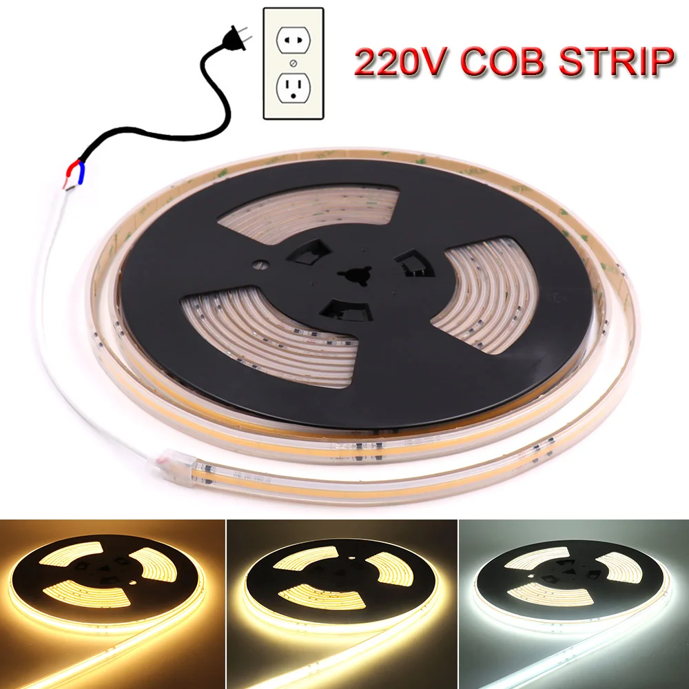 420 LEDs/M 220V COB LED Strip Light CRI 90 IP67 Waterproof Flexible Neon Ribbon Rope Light Dimmable FOB COB LED Tape 5M 10M